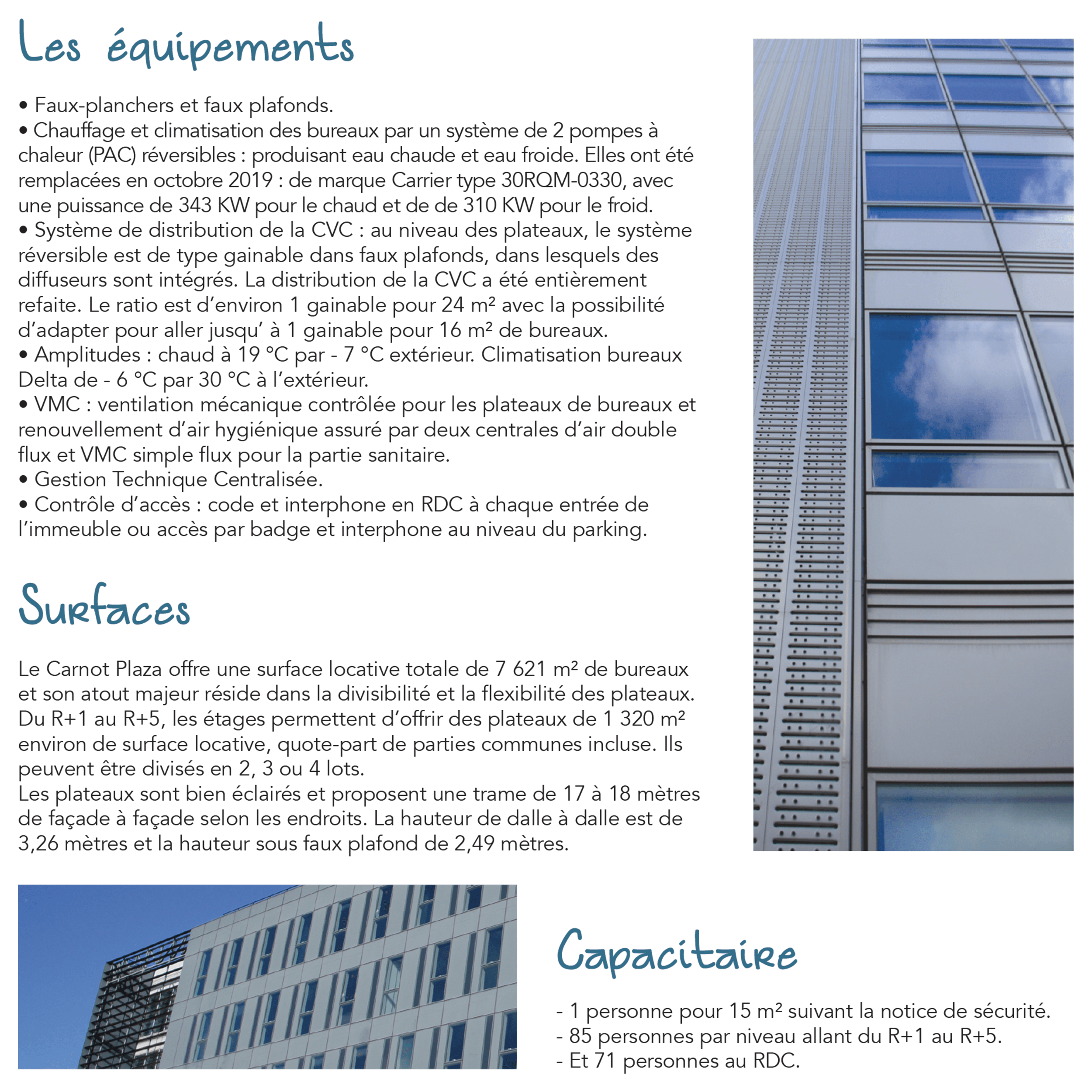 Carnot Plaza - Descriptif Technique - Les équipements - Surfaces - Capacitaire