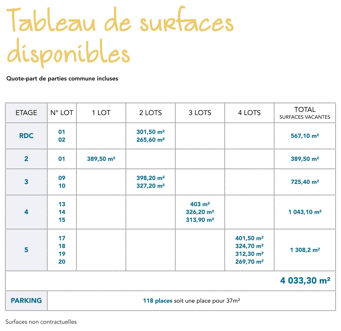 Carnot Plaza - Tableau de surfaces